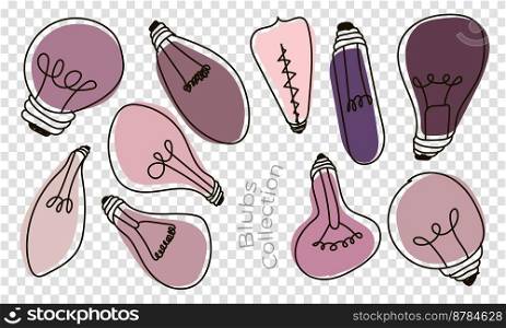 Light bulbs doodle. Colorful light blubs icon set. Creative light bulbs doodle collection. Vector illustration