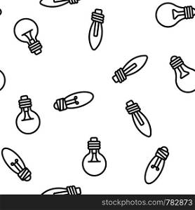 Light Bulbs Flat And Linear Icons Vector Seamless Pattern. Energy Saving, Efficient And Classical Lightbulbs Illustrations Collection. Idea, Innovation, Electricity Contour Symbols. Lamps. Light Bulbs Flat And Linear Icons Vector Seamless Pattern