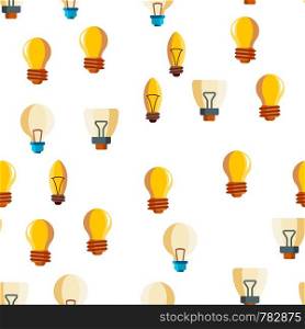 Light Bulbs Flat And Linear Icons Vector Seamless Pattern. Energy Saving, Efficient And Classical Lightbulbs Illustrations Collection. Idea, Innovation, Electricity Contour Symbols. Lamps. Light Bulbs Flat And Linear Icons Vector Seamless Pattern