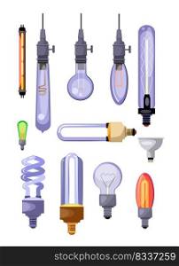 Light bulbs set. Energy-saving bulbs collection. Can be used for topics like electricity, power, luminosity