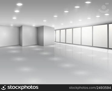 Light conference room or office open space interior with windows vector illustration