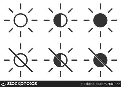 Light, day, dark mode icon set. Screen shine option illustration symbol. Sign effect vector.