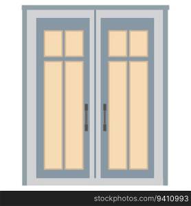 Light double doors with yellow glass windows isolated on white background. Vector clipart.. Light double doors with yellow glass windows isolated on white background. Clipart.