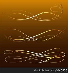 Light effect gold vector decorative lines.Glowing lines. Light effects. Vector illustration.