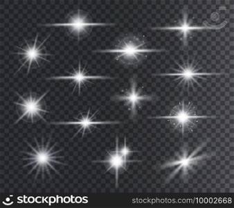 Light effect. Lens Flares, glow light starburst effects with sparkles and rays. Christmas design radiance elements Isolated vector set. Illustration magic flare sparkle, blur christmas shine star. Light effect. Lens Flares, glow light starburst effects with sparkles and rays. Christmas design radiance elements Isolated vector set