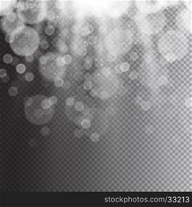 Light effect. Star burst light with sparkles. Bokeh defocused background. Vector illustration on transparent.