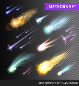 Light Effects Collection. Light effects collection with comets meteors and fireballs isolated on transparent background vector illustration