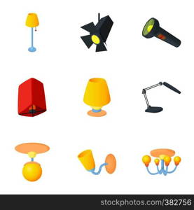 Light equipment icons set. Cartoon illustration of 9 light equipment vector icons for web. Light equipment icons set, cartoon style