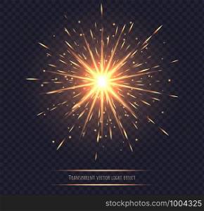 Light flare effect isolated on transparent background. Orange lens flare, sparkles, shining star with rays concept. Abstract luminous explosion.. Oralnge light flare effect isolated on transparent background.
