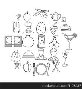 Light food icons set. Outline set of 25 light food vector icons for web isolated on white background. Light food icons set, outline style