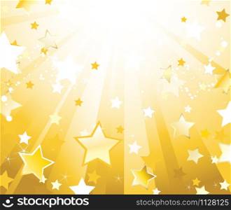 light gold background with illuminated direct rays of gold and sparkling stars, splodgy drops of white paint