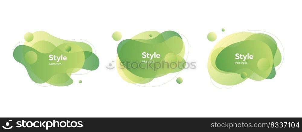 Light green bubble badges. Dynamical colored forms and line. Gradient banners with flowing liquid shapes. Template for design of logo, website or promo. Vector illustration