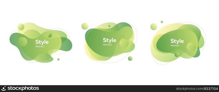 Light green bubble badges. Dynamical colored forms and line. Gradient banners with flowing liquid shapes. Template for design of logo, website or promo. Vector illustration