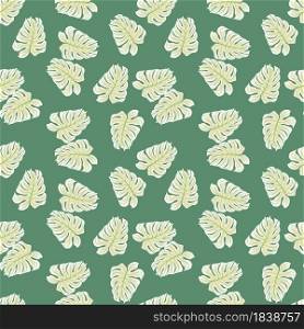 Light green monstera leaves shapes seamless doodle pattern. Botany print. Decorative backdrop for fabric design, textile print, wrapping, cover. Vector illustration.. Light green monstera leaves shapes seamless doodle pattern.