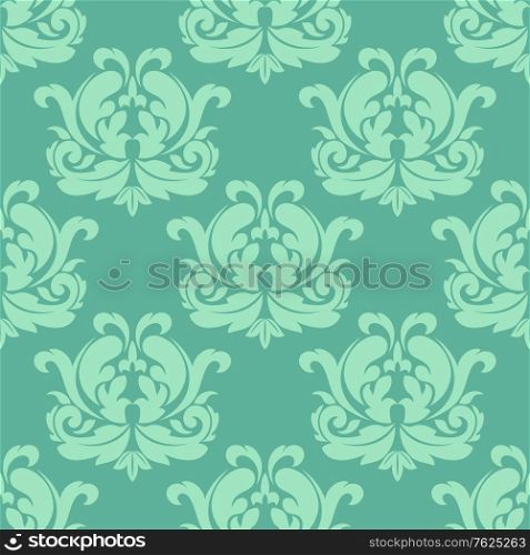 Light green seamless damask pattern with decorative floral elements