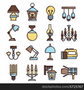 Light icon set with lightbulb fluorescent electric lamps and candles isolated vector illustration