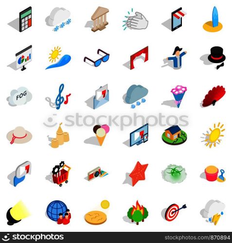 Light icons set. Isometric style of 36 light vector icons for web isolated on white background. Light icons set, isometric style