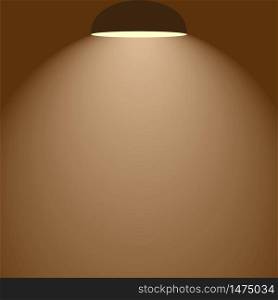 Light incident from above from a lamp with a simple closed lampshade. Light bulb on a brown background. Vector illustration. Stock Photo.