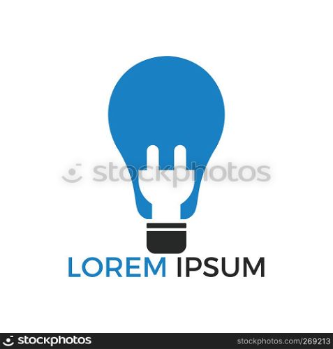 Light Lamp Electric Logo Design. Light bulb logo template with powers cables and electric plugs