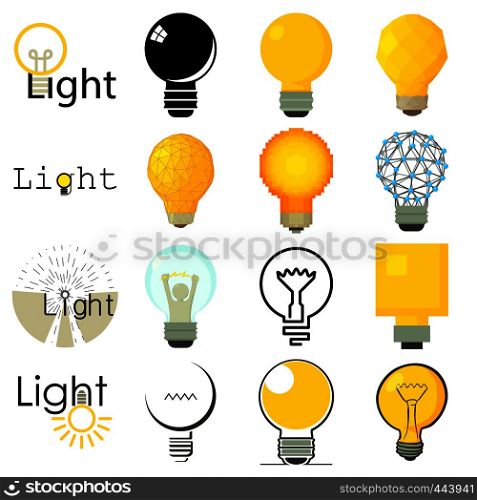 Light lamp icons set. Cartoon illustration of 16 light lamp vector icons for web. Light lamp icons set, cartoon style