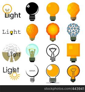 Light lamp icons set. Cartoon illustration of 16 light lamp vector icons for web. Light lamp icons set, cartoon style