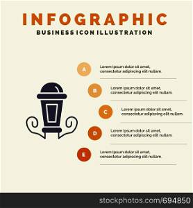 Light, Night, Lamp, Lantern Solid Icon Infographics 5 Steps Presentation Background