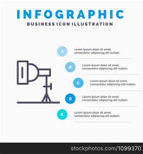 Light, Photo, Photography, Studio Line icon with 5 steps presentation infographics Background