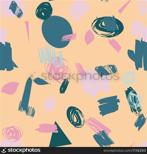 Light pink and teal abstract modern trendy seamless pattern with hand drawn textures and forms. Design for wrapping paper, wallpaper, fabric print, backdrop. Vector illustration.. Light pink and teal abstract modern trendy seamless pattern with hand drawn textures and forms.