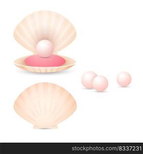 Light pink pearl in shell. Open and closed seashells with small pearls. Can be used for topics like jewelry, fashion, treasure