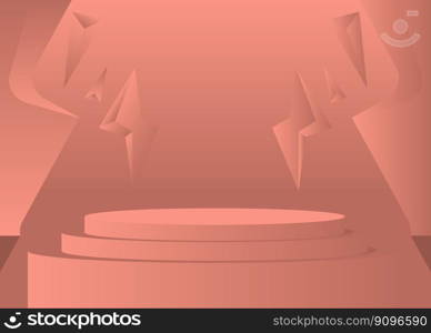 Light Red 3D product display. Cylinder stage showcase for presentation. Realistic vector room mockup. Abstract pedestal podium, minimal geometric forms, empty scene.