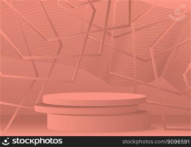 Light Red 3D product display. Cylinder stage showcase for presentation. Realistic vector room mockup. Abstract pedestal podium, minimal geometric forms, empty scene.