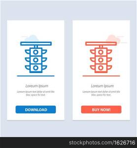 Light, Sign, Station, Traffic, Train  Blue and Red Download and Buy Now web Widget Card Template
