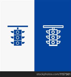 Light, Sign, Station, Traffic, Train Line and Glyph Solid icon Blue banner Line and Glyph Solid icon Blue banner