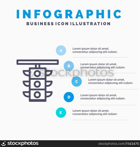 Light, Sign, Station, Traffic, Train Line icon with 5 steps presentation infographics Background