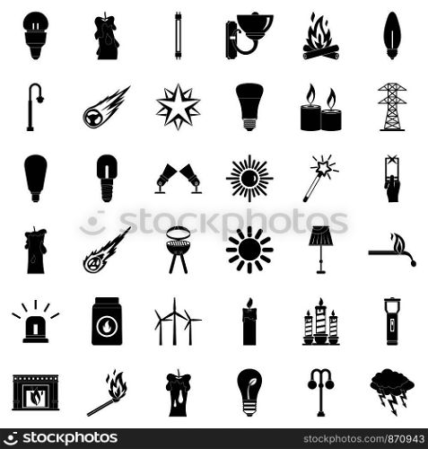 Light source icons set. Simple style of 36 light source vector icons for web isolated on white background. Light source icons set, simple style