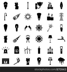 Light source icons set. Simple style of 36 light source vector icons for web isolated on white background. Light source icons set, simple style