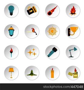 Light source symbols icons set in flat style isolated vector icons set illustration. Light source symbols icons set in flat style