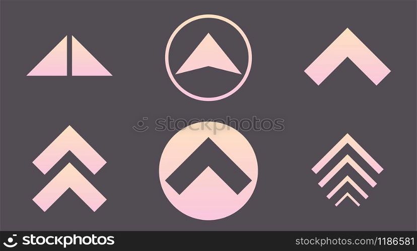 Light sunset gradient swipe up arrows set icon. Digital pointer logo sign button symbol collection. EPS 10 modern simple vector illustration on a dark background