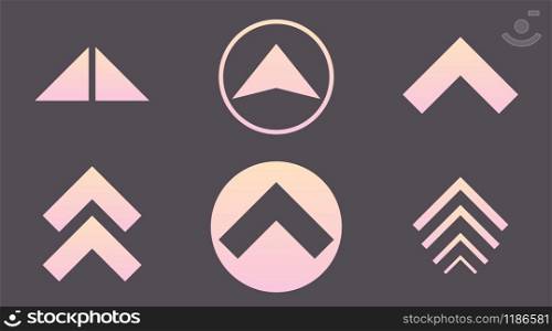 Light sunset gradient swipe up arrows set icon. Digital pointer logo sign button symbol collection. EPS 10 modern simple vector illustration on a dark background