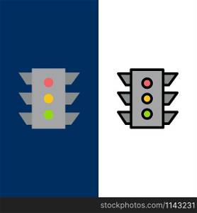 Light, Traffic, signal, Navigation, rule Icons. Flat and Line Filled Icon Set Vector Blue Background