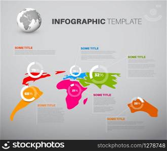 Light World map infographic template with pie charts
