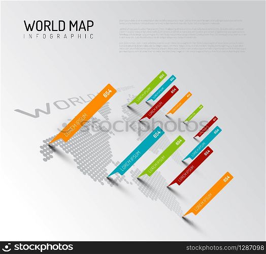 Light World map infographic template with pointer marks (diagonal version)