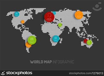 Light World map with pointer marks - communication concept, dark version