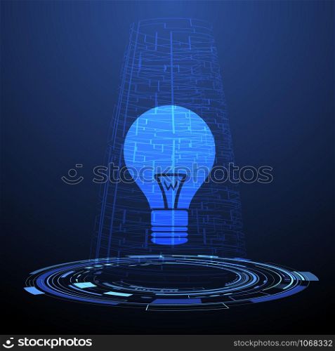 Lightbulb Digital technology icon vector illustration. internet of things template background. Abstract cyberspace network ecosystem innovation design. Iot, smart home connection, house control by smartphone