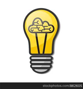 Lightbulb with brain - creative sketch draw vector illustration. Electric lamp with brain sign. Business idea concept.