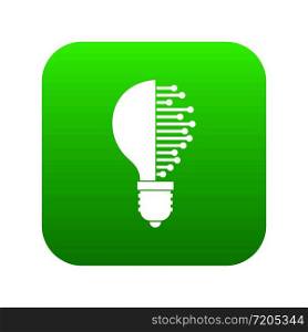 Lightbulb with microcircuit icon digital green for any design isolated on white vector illustration. Lightbulb with microcircuit icon digital green