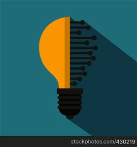 Lightbulb with microcircuit icon. Flat illustration of lightbulb with microcircuit vector icon for web. Lightbulb with microcircuit icon, flat style