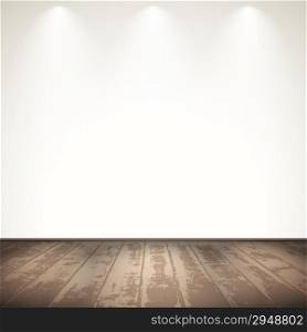 Lightened room with wooden floor and white wall