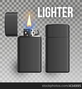 Lighter Vector. Fuel Tool. Smoke Sign. Burning. 3D Realistic Lighter Icon Illustration. Lighter Vector. Burn Object. Burning. 3D Realistic Metal Lighter Icon. Illustration