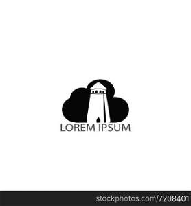 Lighthouse and cloud vector logo design. Lighthouse icon logo design vector template illustration.